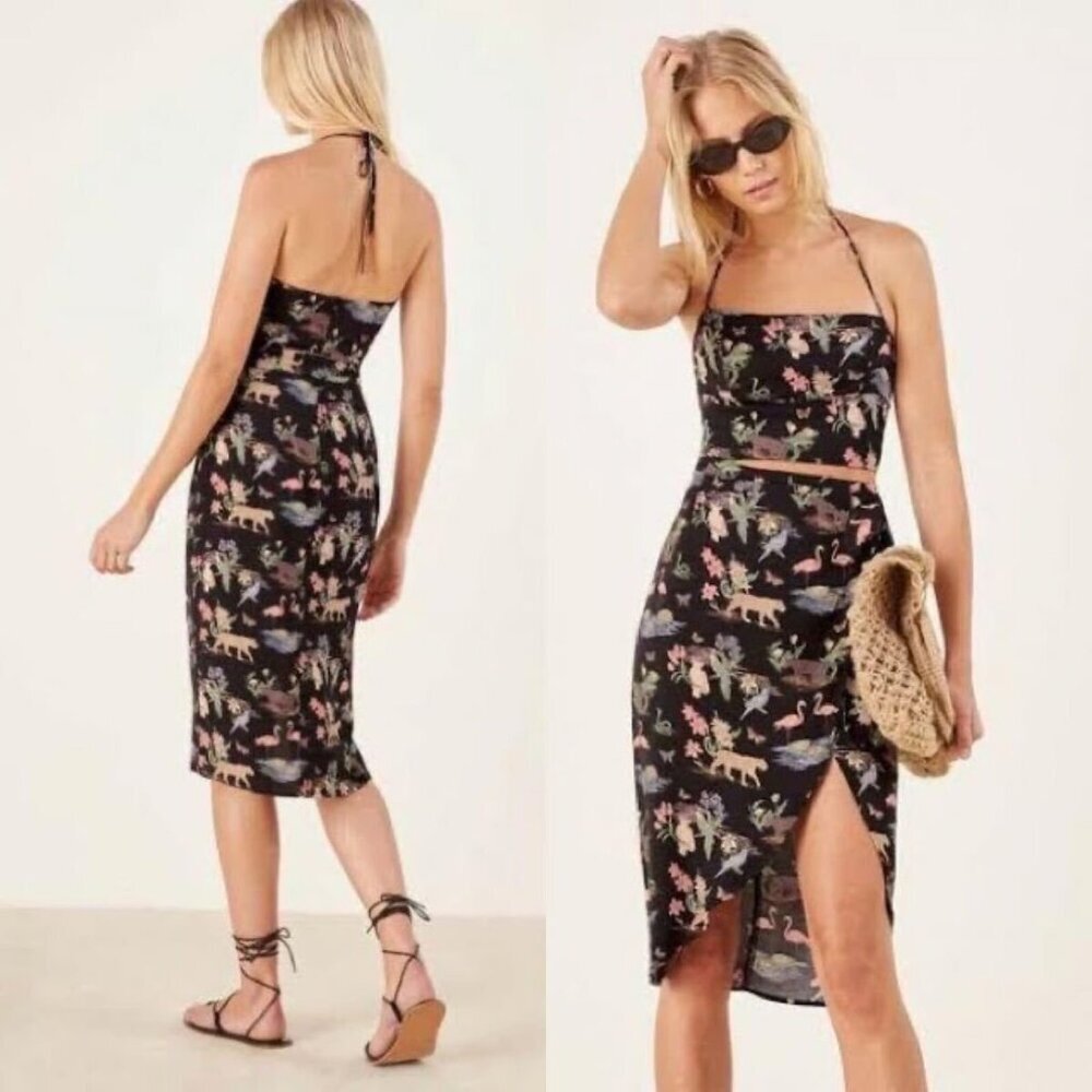 Reformation Black Floral Midi Dress